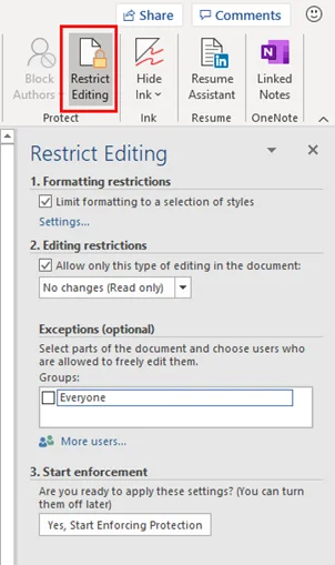restrict editing protection