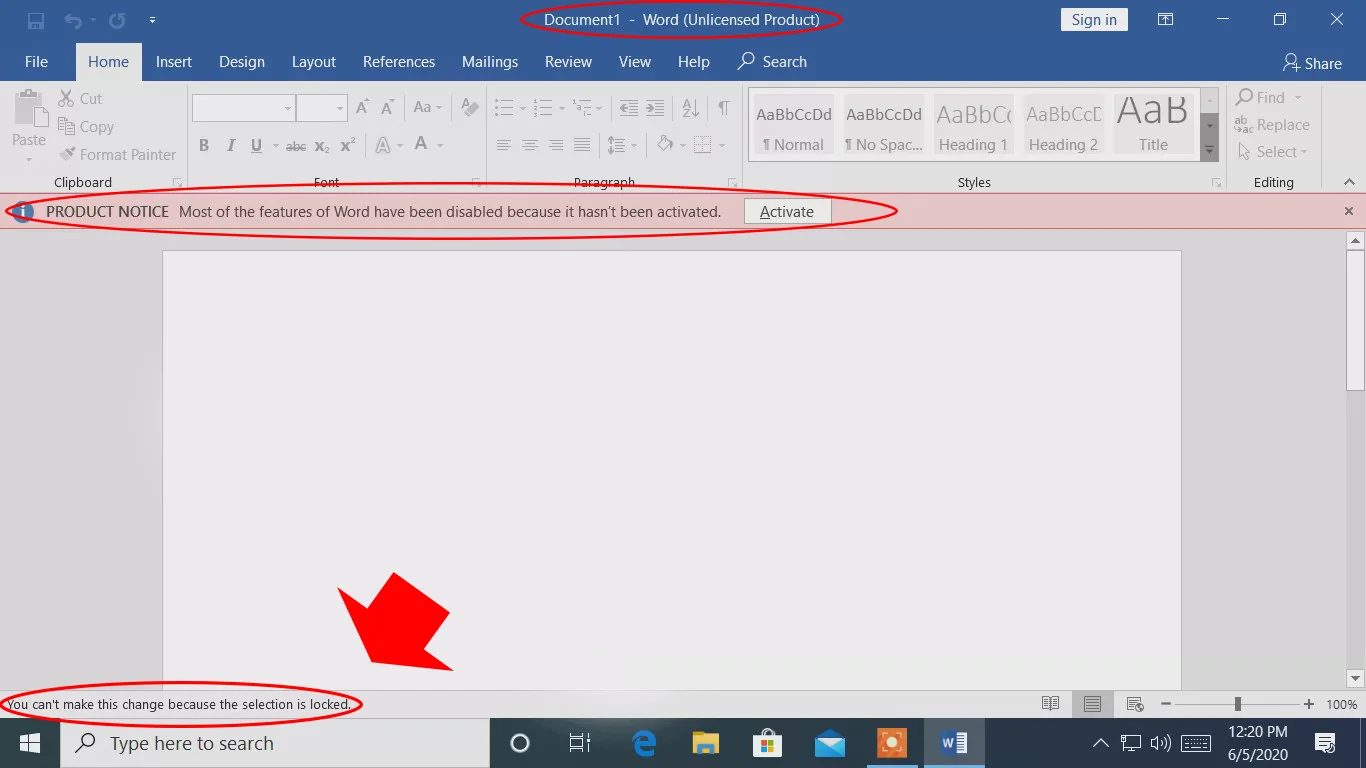 How to fix - "You can't make this change because the selection is locked" - Microsoft Office 2019