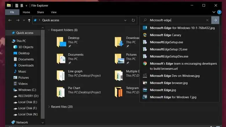 File Explorer search with online OneDrive suggestions in Windows 10 version 1909